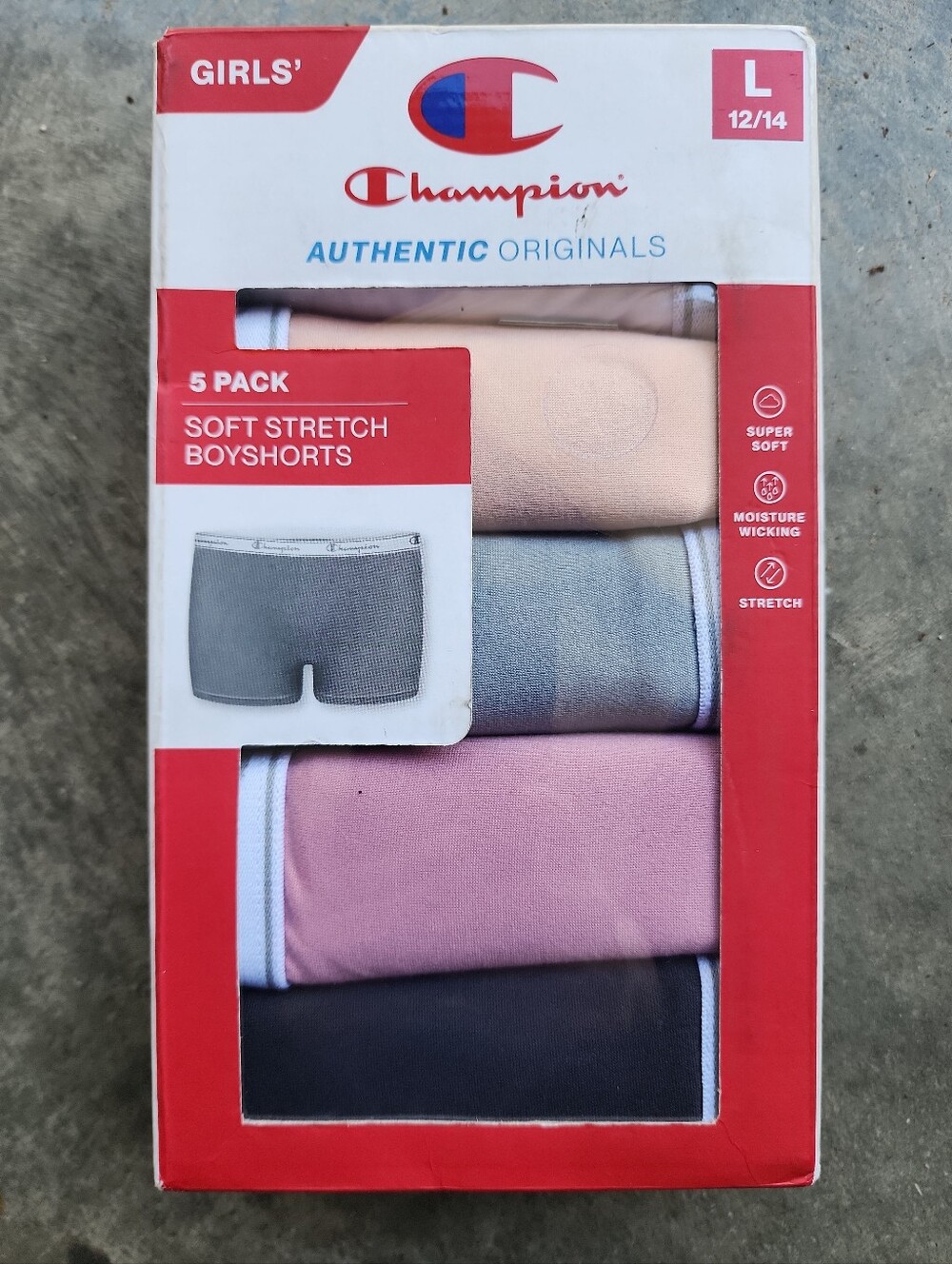NEW Champion Girls Boyshorts 5-Pack Soft Stretch Size Large 12/14 Underwear